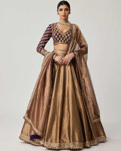 Copper Tissue Mughal Motif Lehenga Set