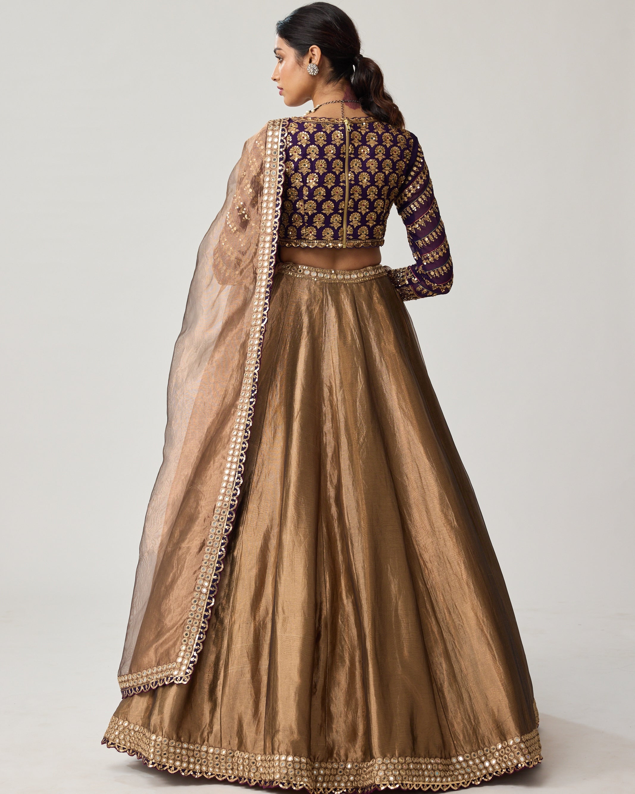 Copper Tissue Mughal Motif Lehenga Set