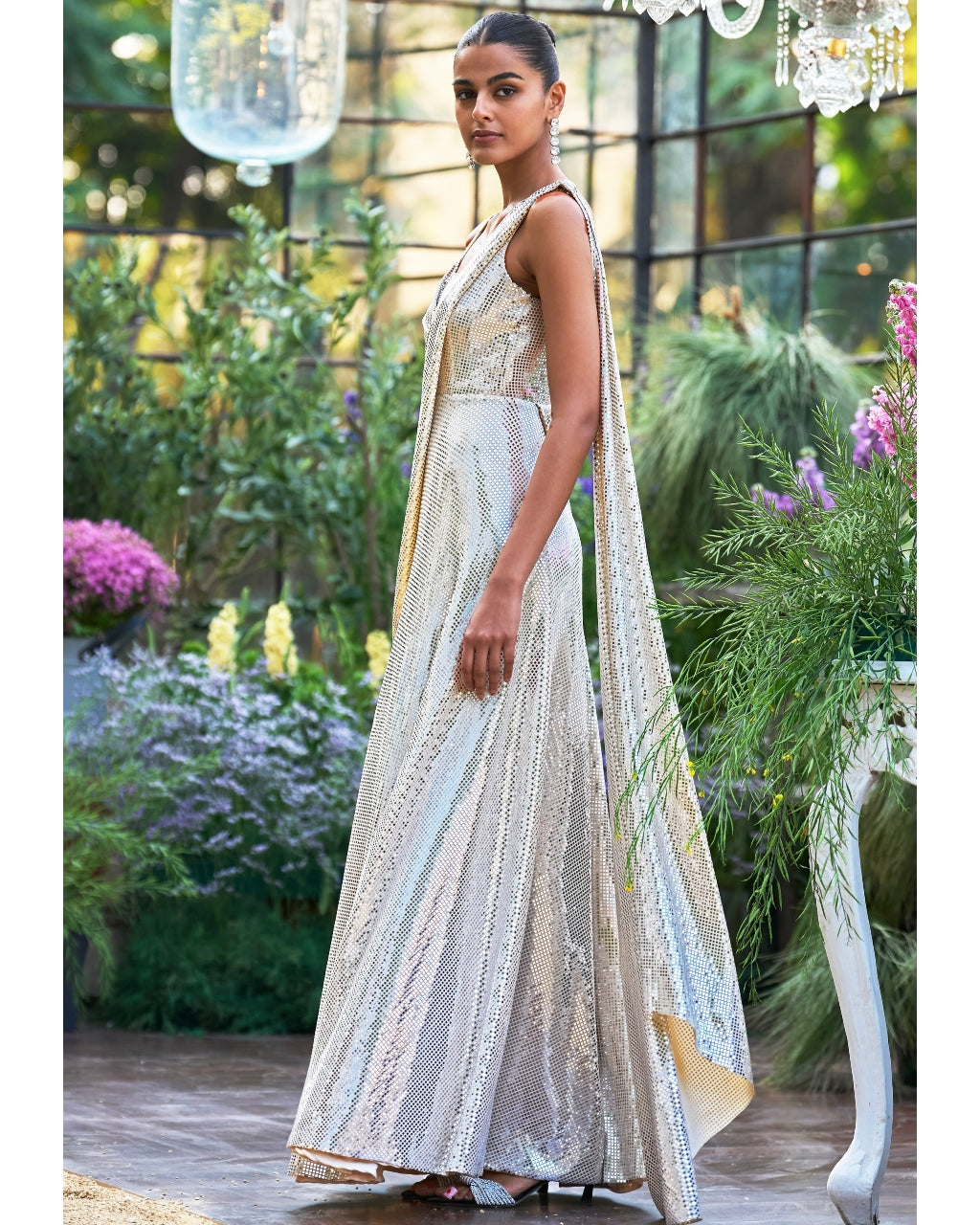 Pearl Escent Ivory Sari Drape Gown