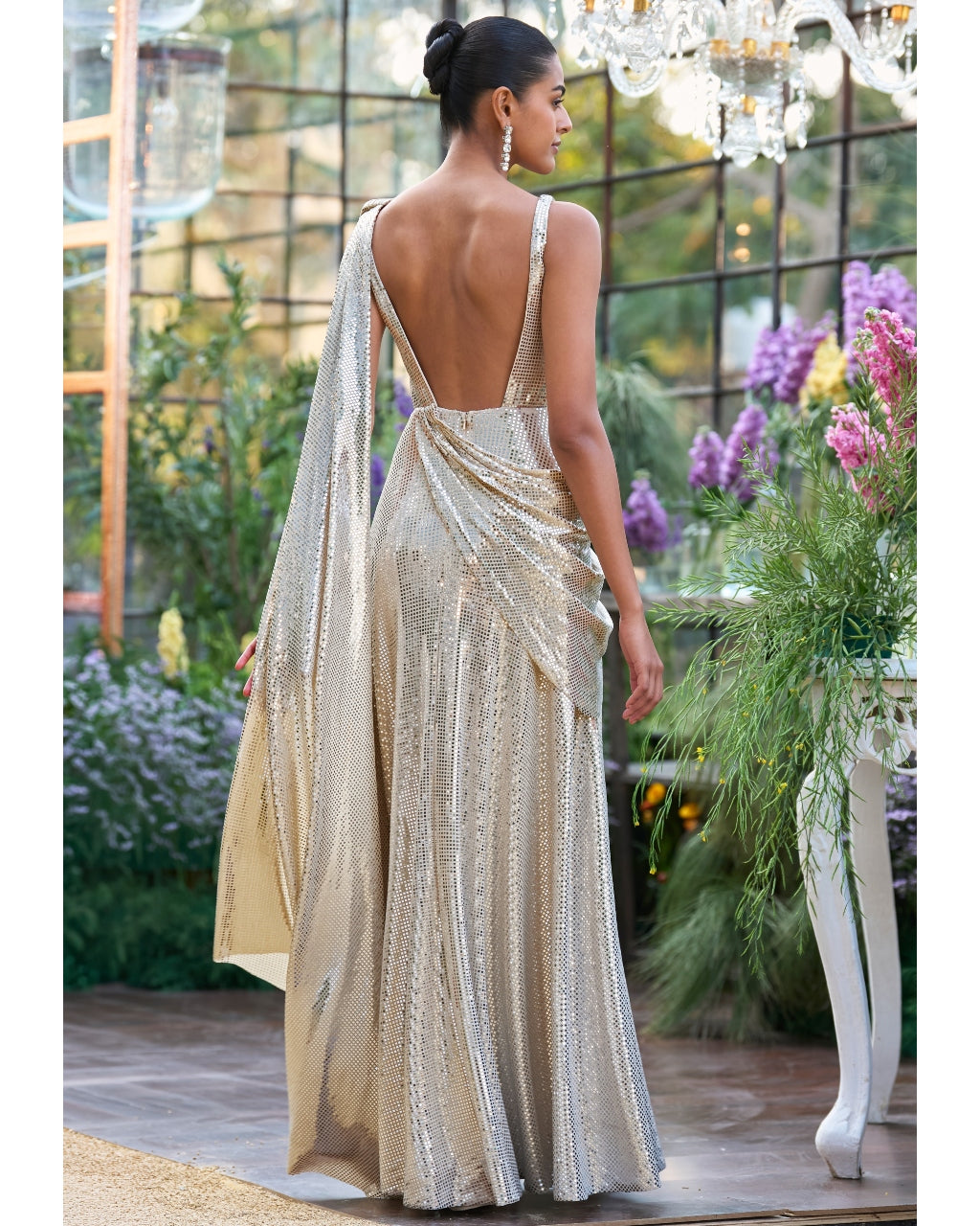 Pearl Escent Ivory Sari Drape Gown