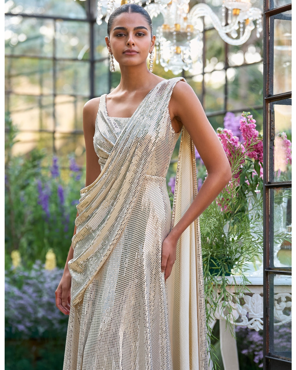 Pearl Escent Ivory Sari Drape Gown