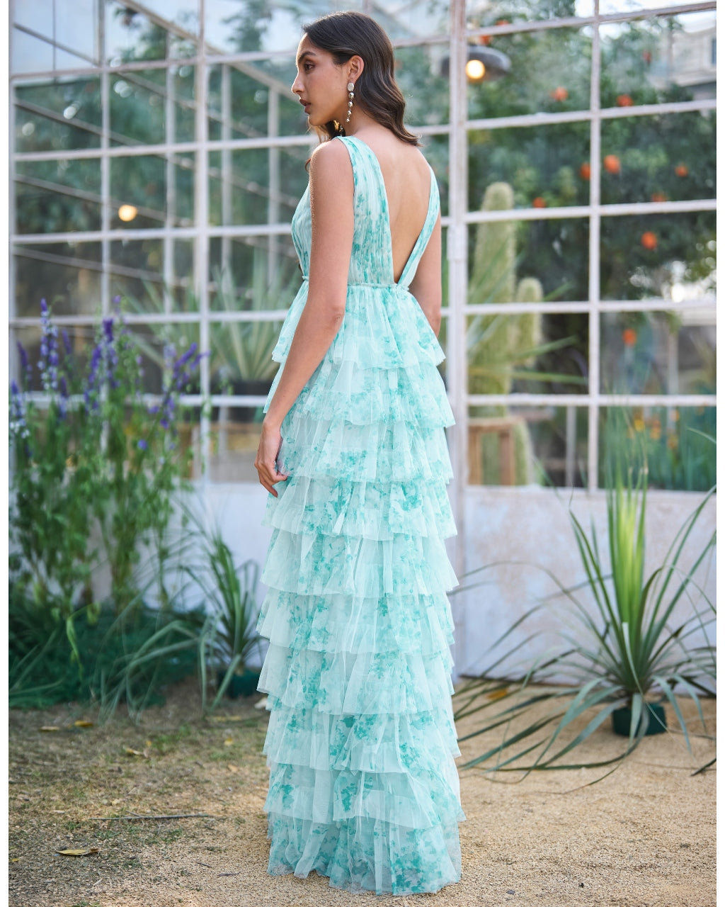 Soft Ice Blue Cascading Printed Gown