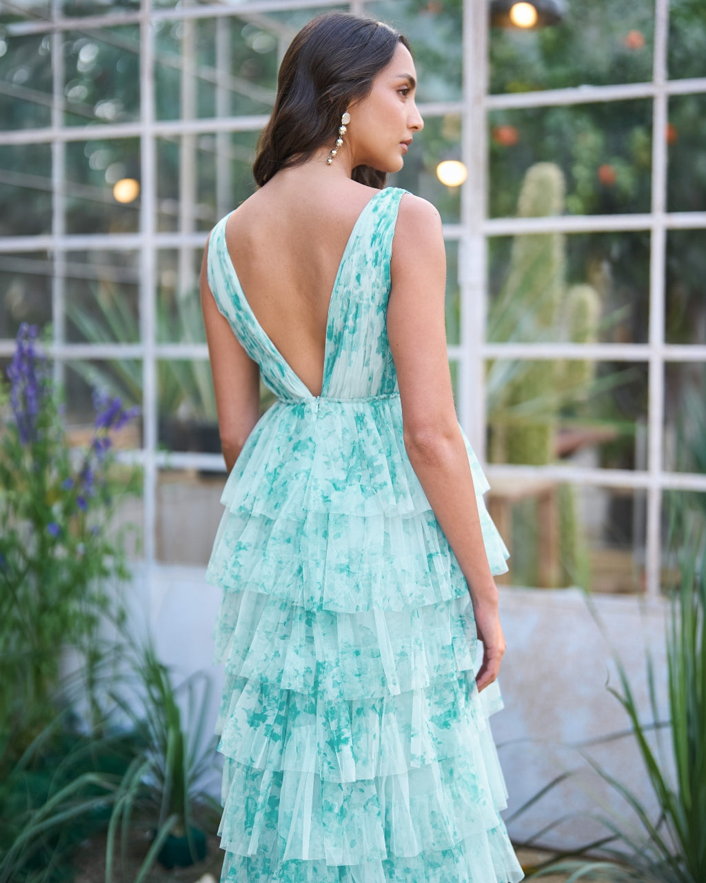Soft Ice Blue Cascading Printed Gown