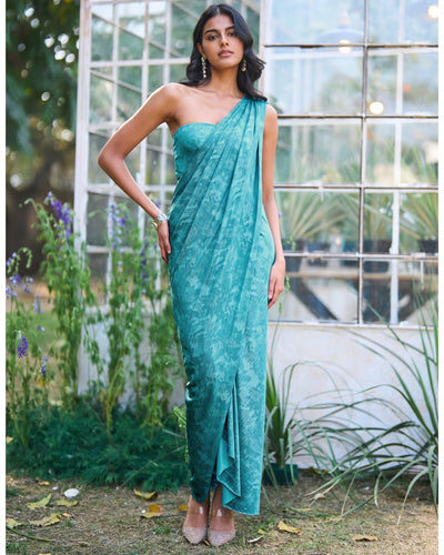 Drapey Aqua Sari Drape Gown