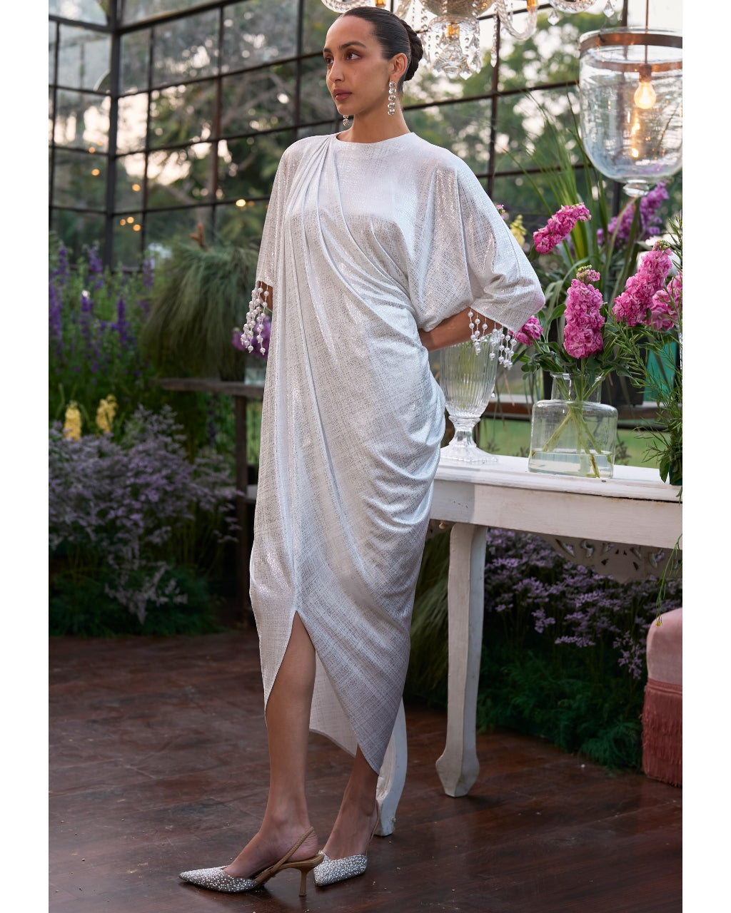 Asymmetric Draped Pearl Kaftan