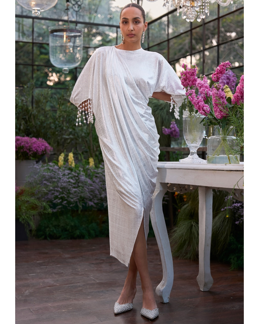 Asymmetric Draped Pearl Kaftan