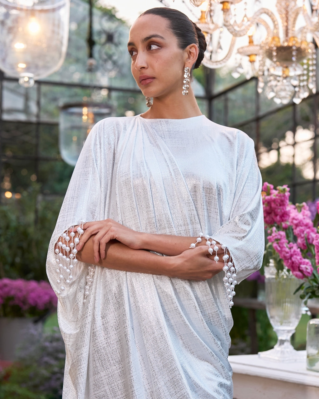 Asymmetric Draped Pearl Kaftan
