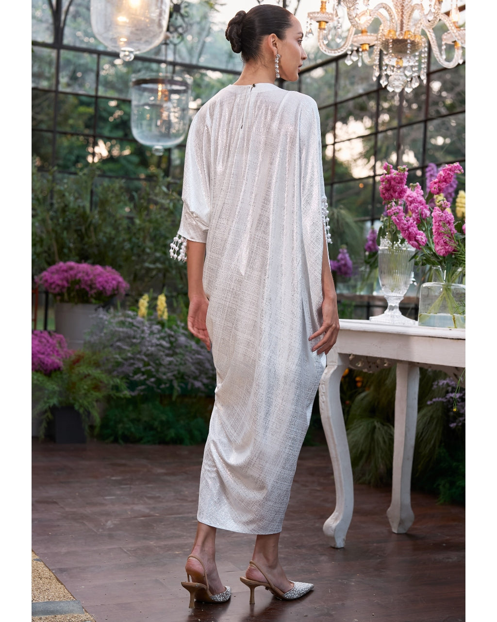 Asymmetric Draped Pearl Kaftan