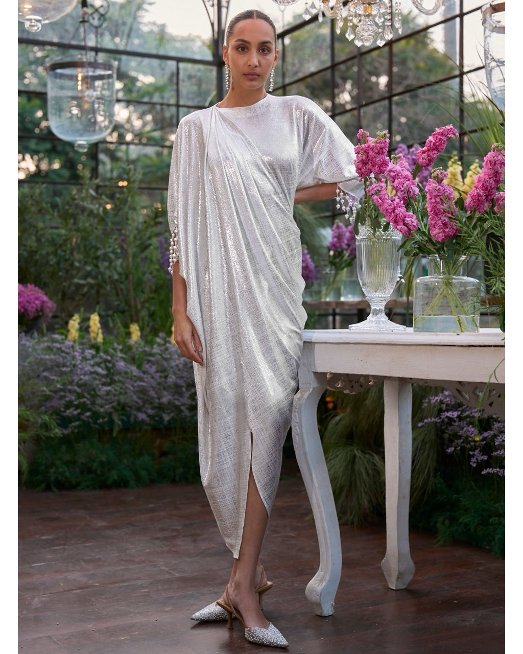 Asymmetric Draped Pearl Kaftan