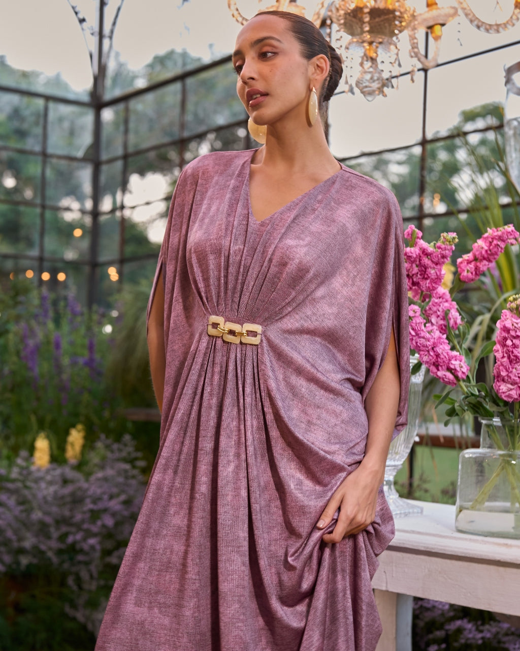 Lavender Shimmer Draped Kaftan Dress