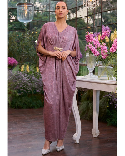Lavender Shimmer Draped Kaftan Dress