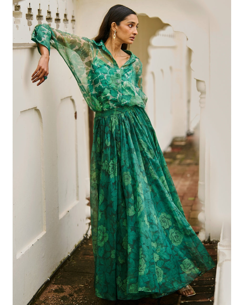 Printed Organza Maxi Skirt Set