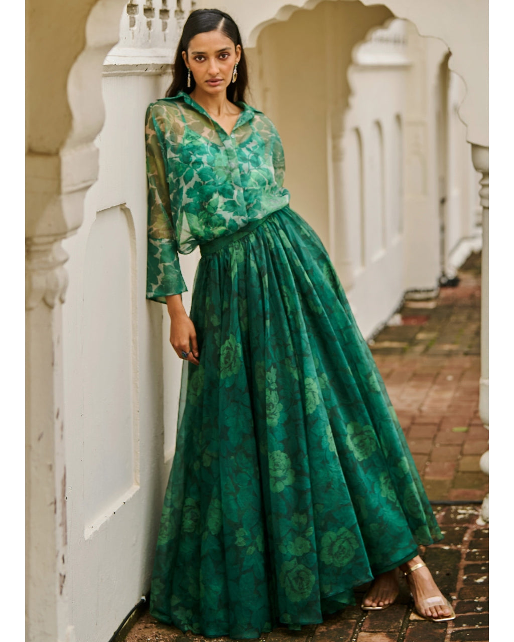 Printed Organza Maxi Skirt Set