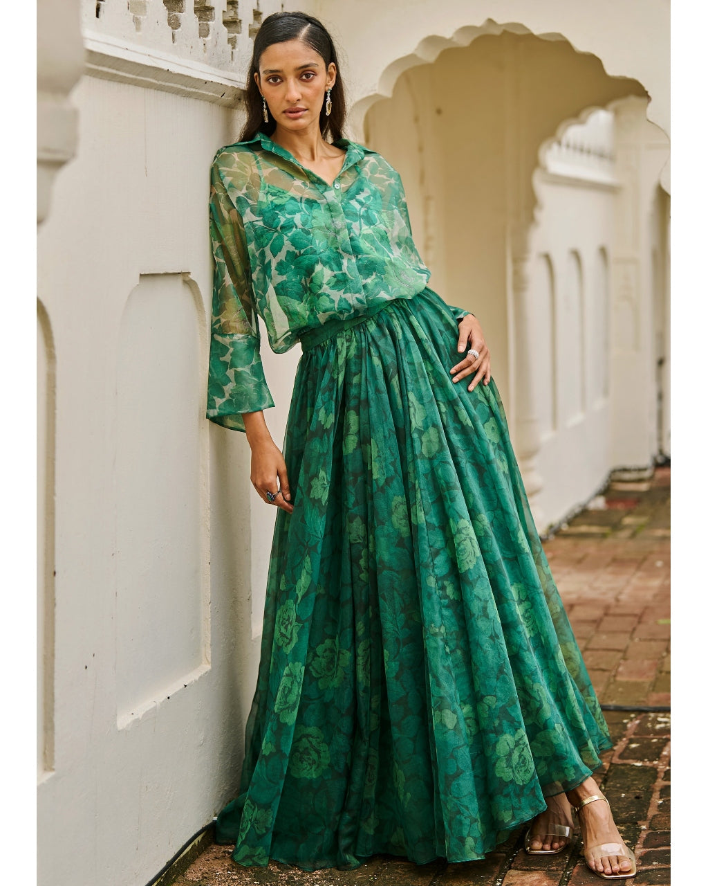 Printed Organza Maxi Skirt Set