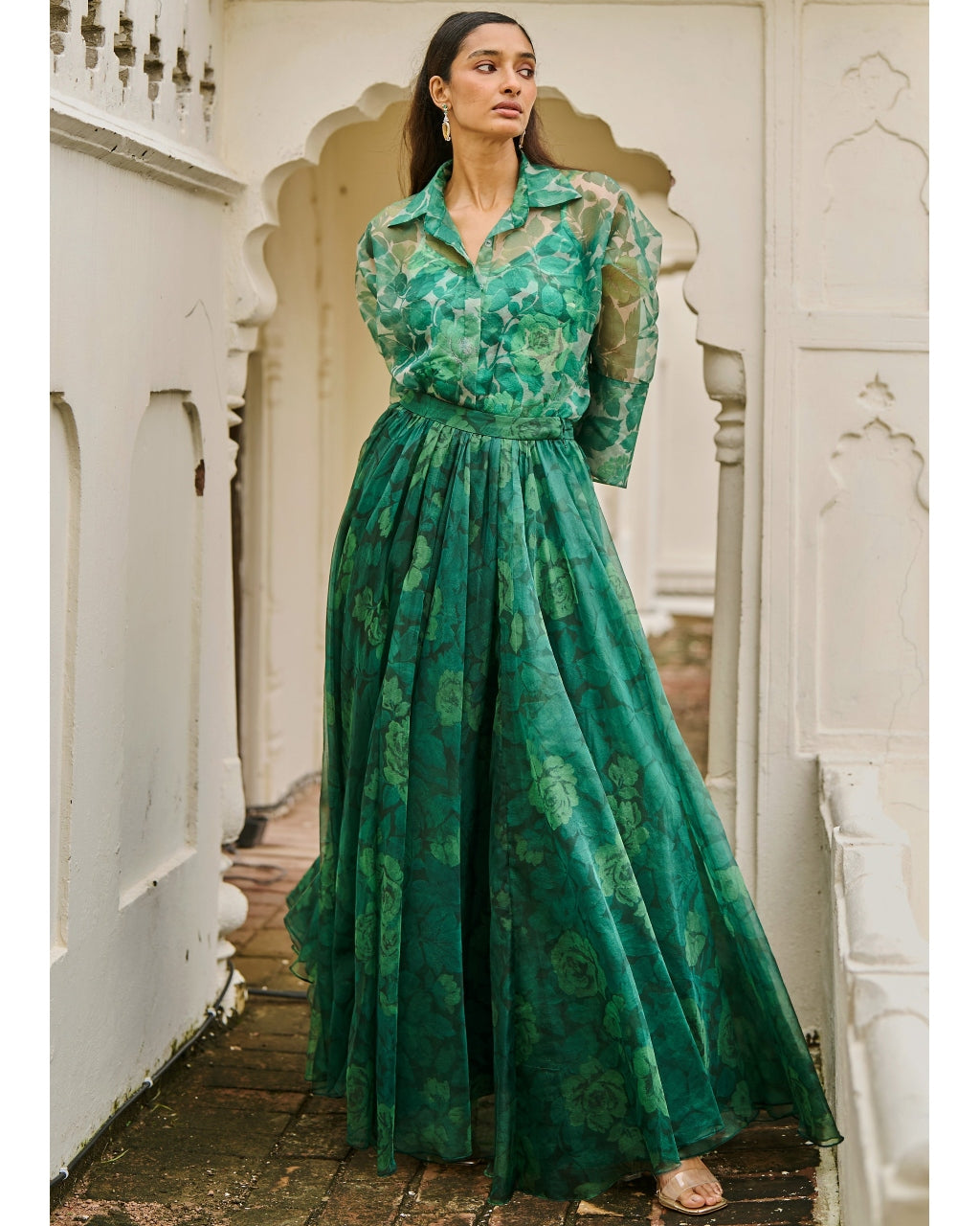 Printed Organza Maxi Skirt Set