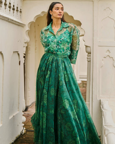 Printed Organza Maxi Skirt Set