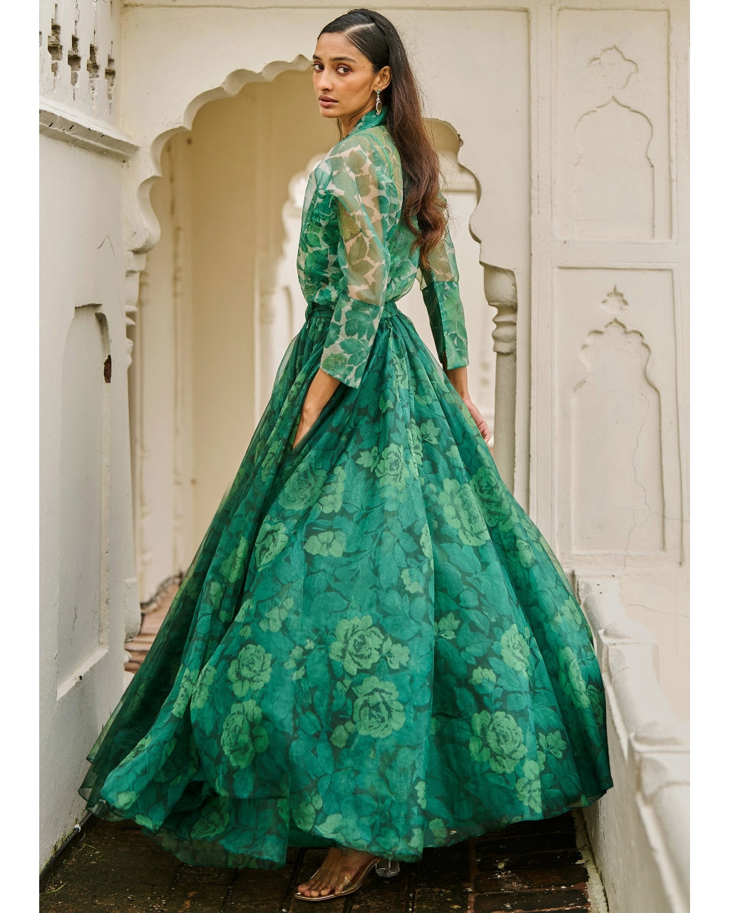 Printed Organza Maxi Skirt Set