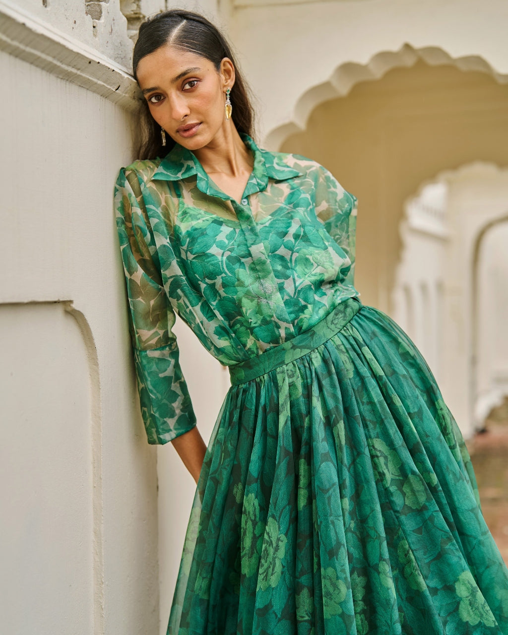 Printed Organza Maxi Skirt Set