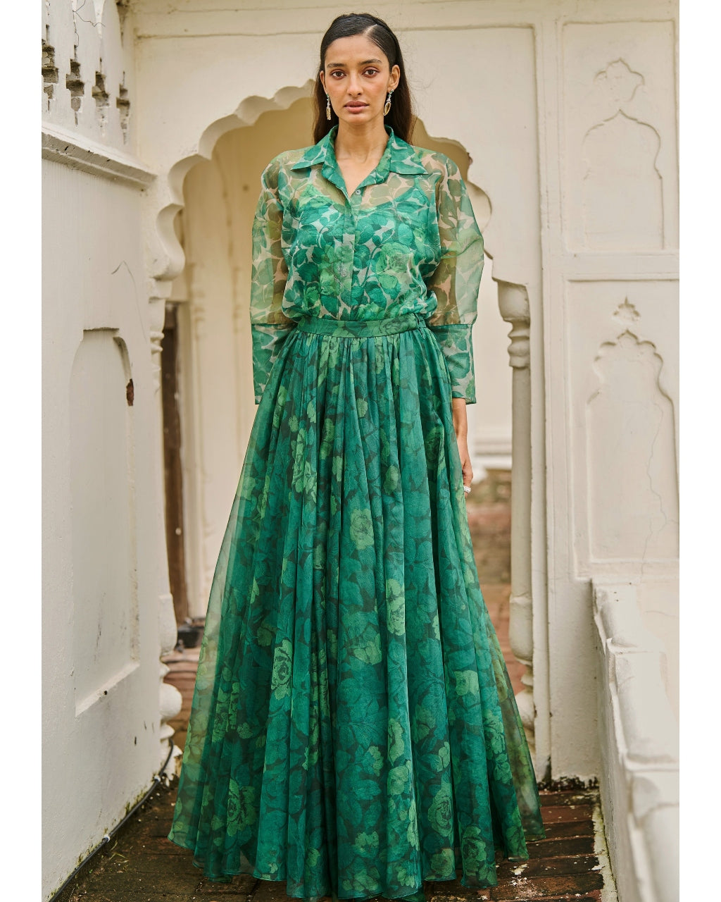 Printed Organza Maxi Skirt Set