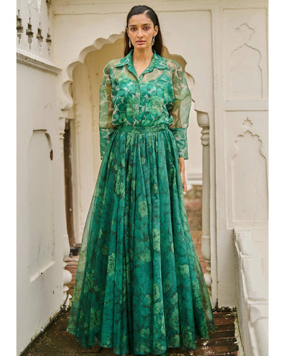 Printed Organza Maxi Skirt Set