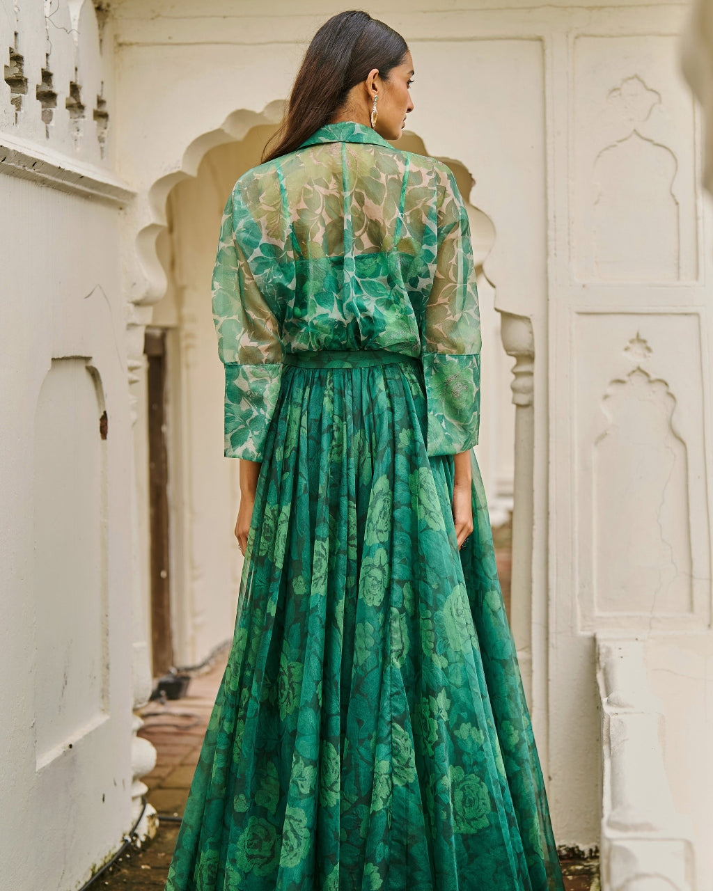 Printed Organza Maxi Skirt Set