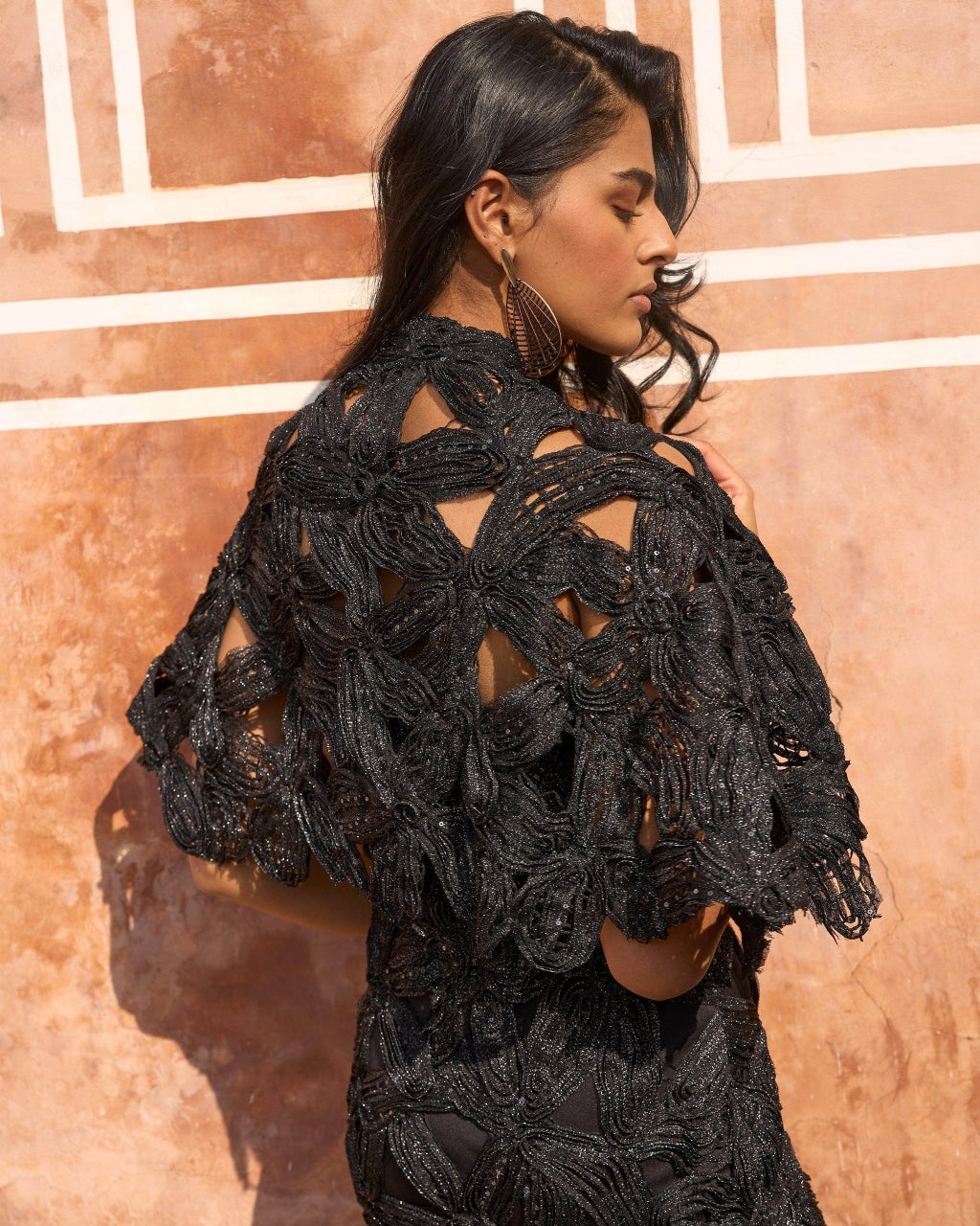 Metallic Lace Gown And Cape
