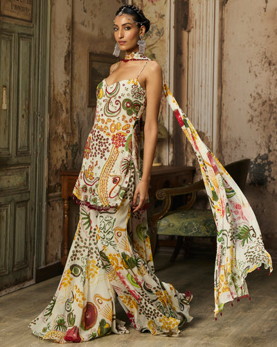 Ivory Print And Highlighted Kurti Set