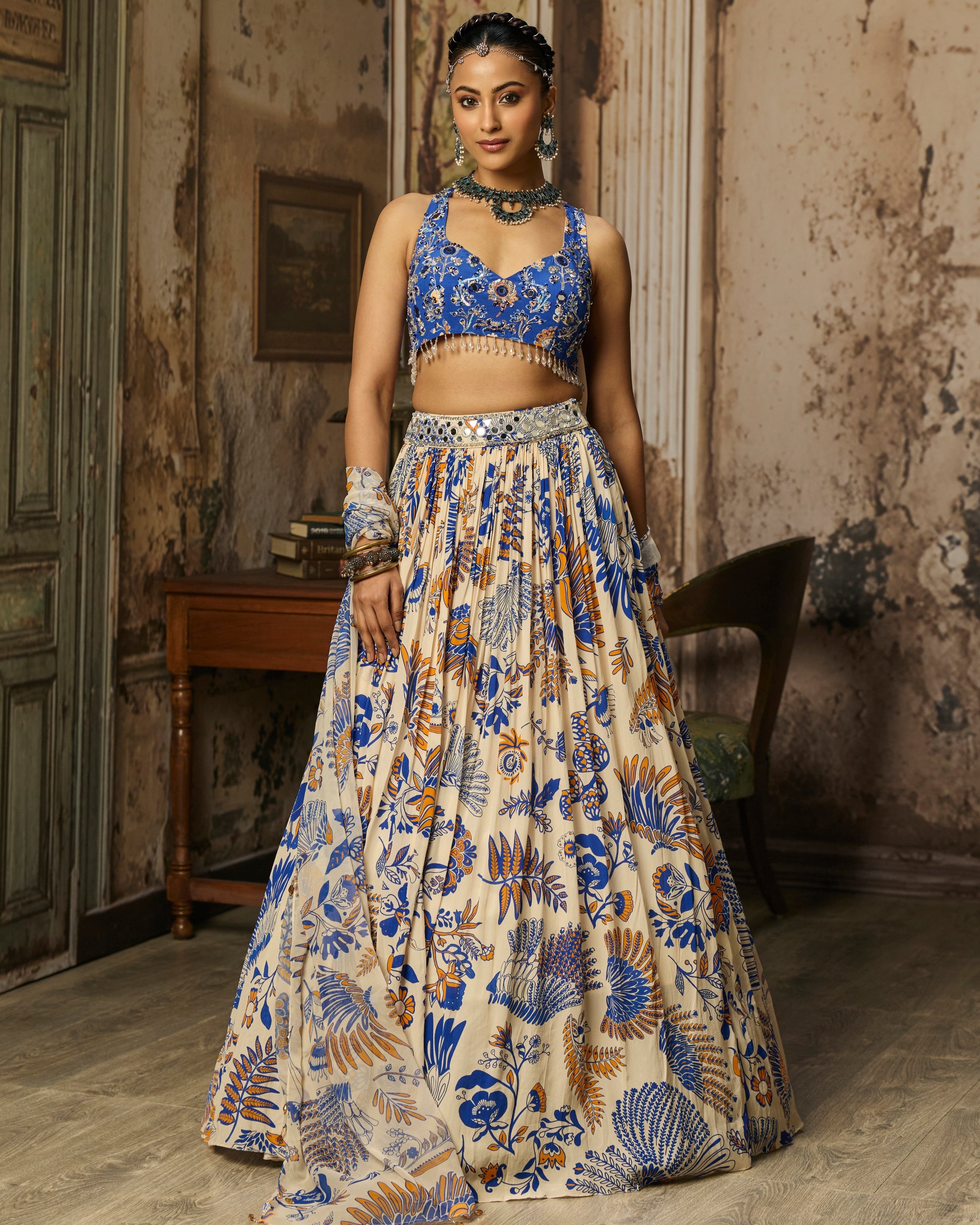 Ivory Printed And Highlighted Lehenga Set