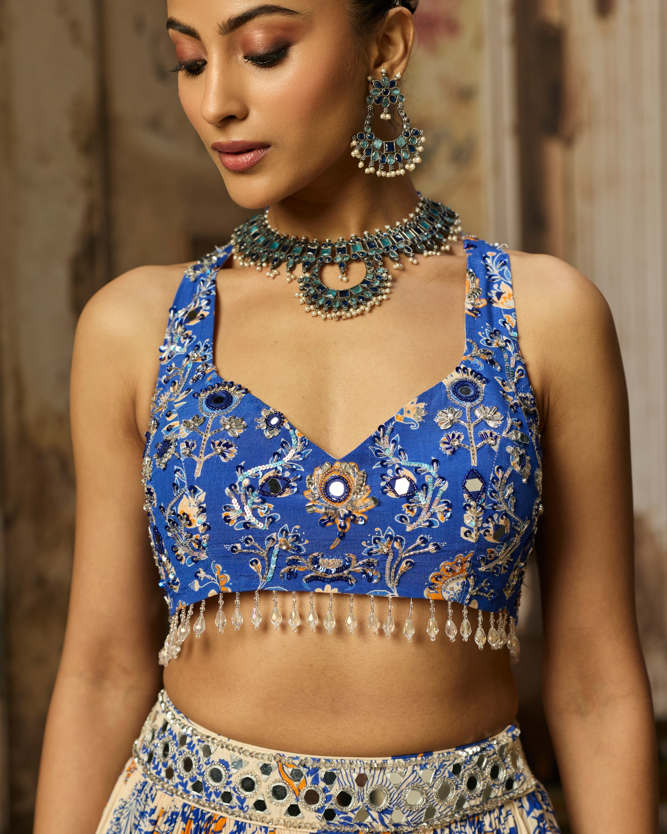 Ivory Printed And Highlighted Lehenga Set