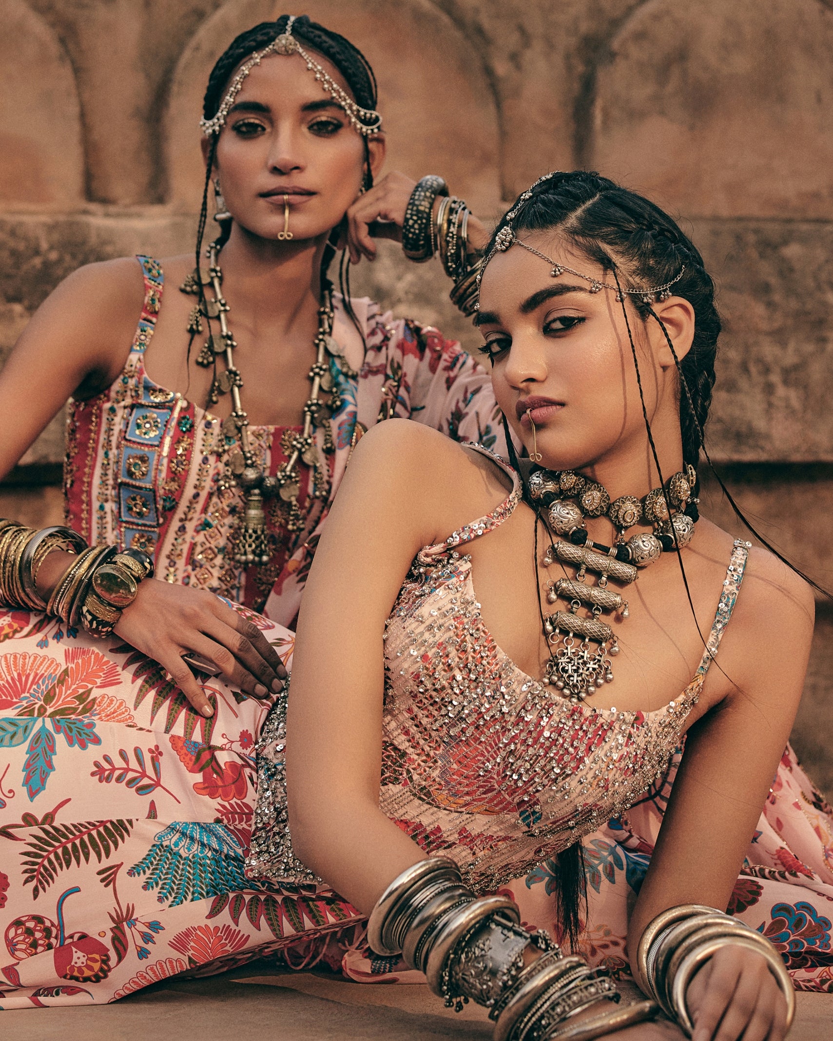 Blush Pink Printed And Highlighted Corset Gown