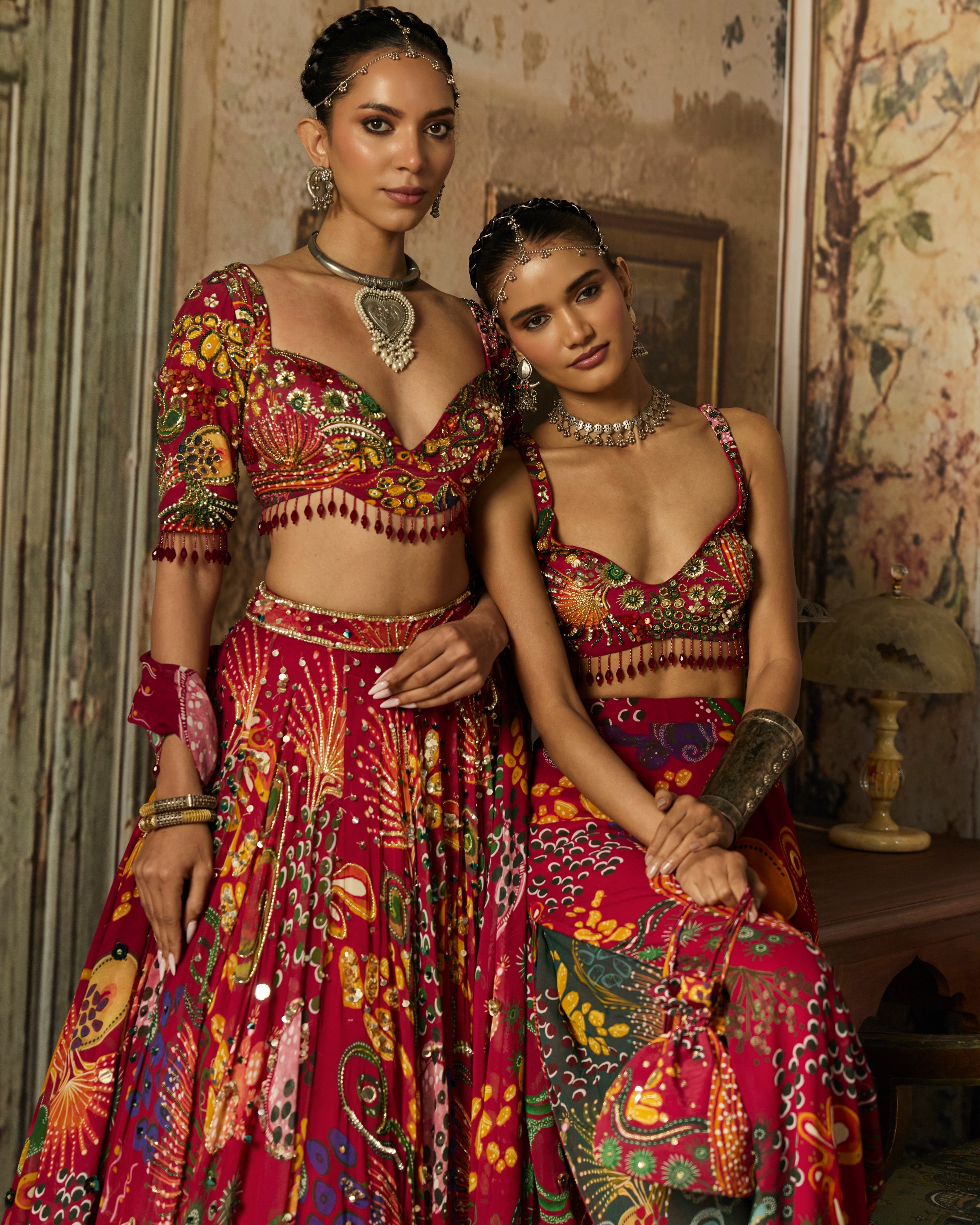 Deep Red Printed And Highlighted Lehenga Set
