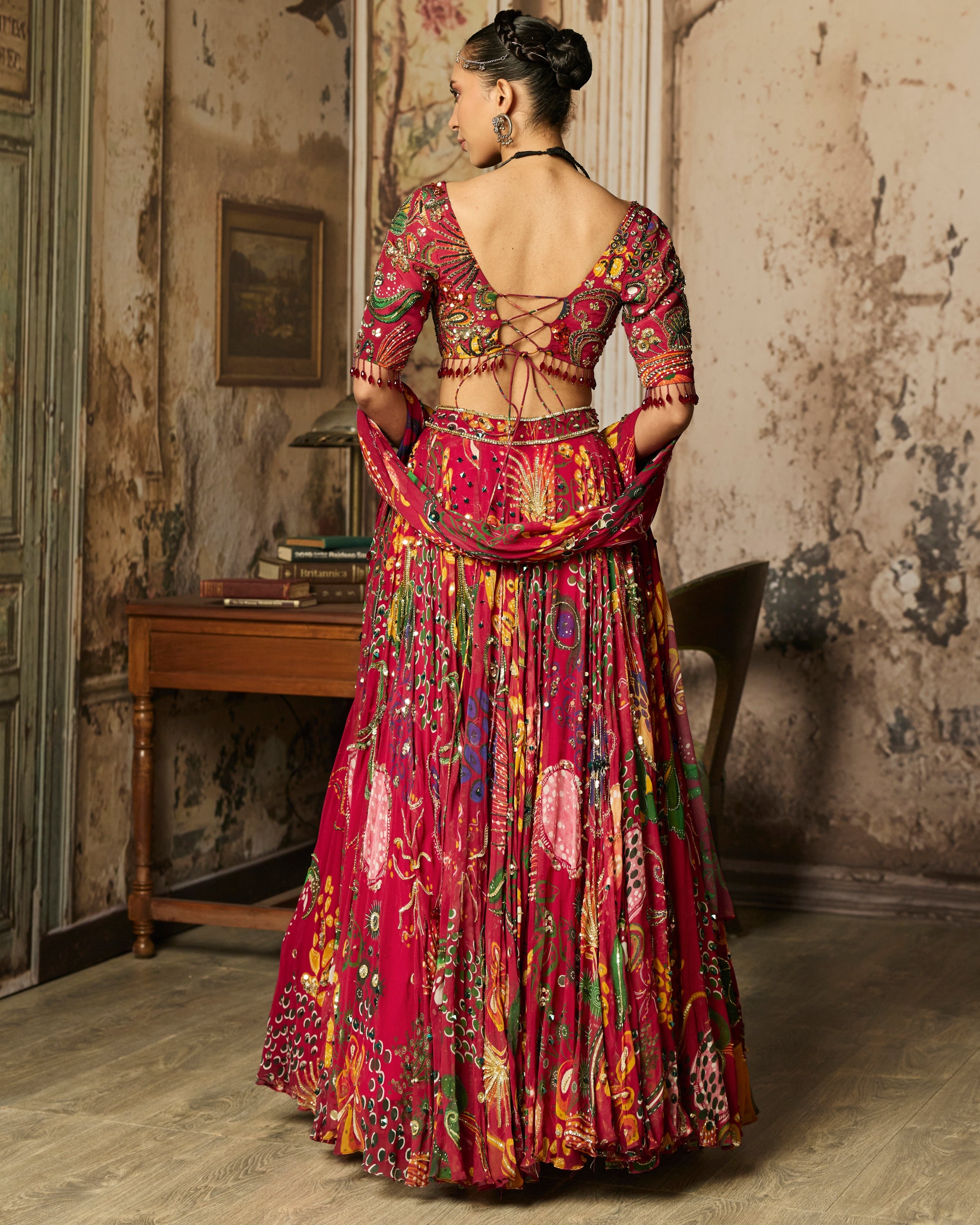Deep Red Printed And Highlighted Lehenga Set
