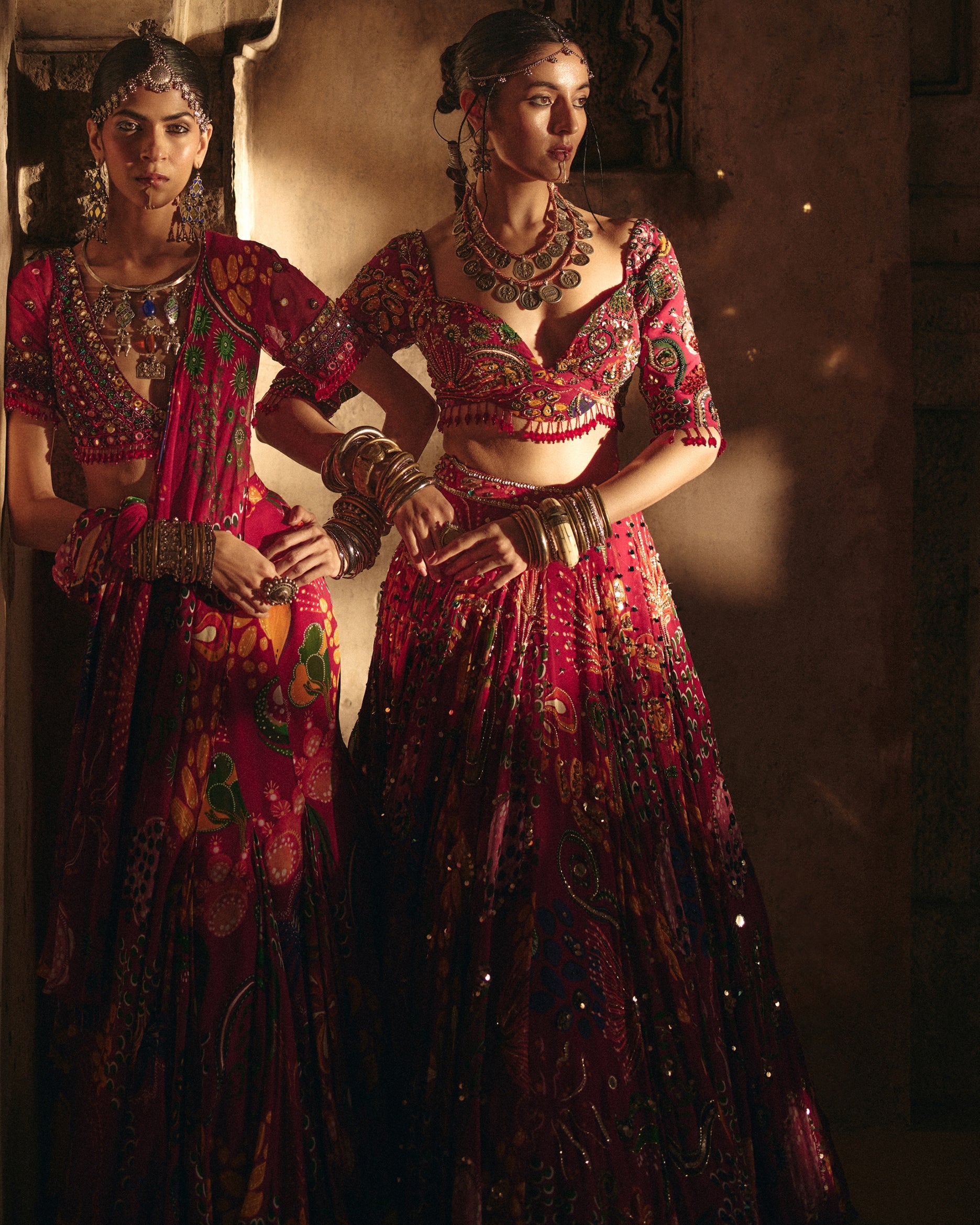 Deep Red Printed And Highlighted Lehenga Set