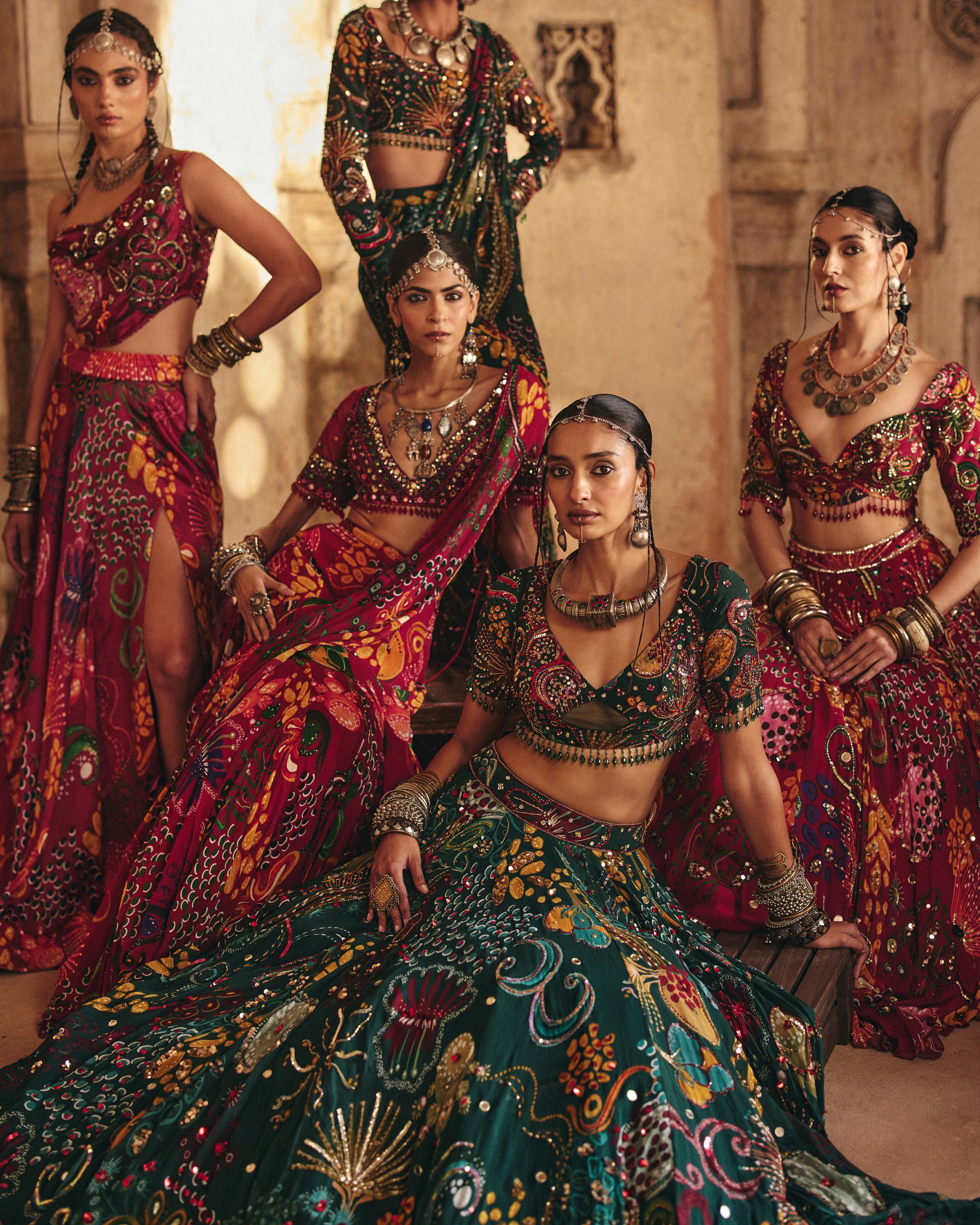 Deep Red Printed And Highlighted Lehenga Set