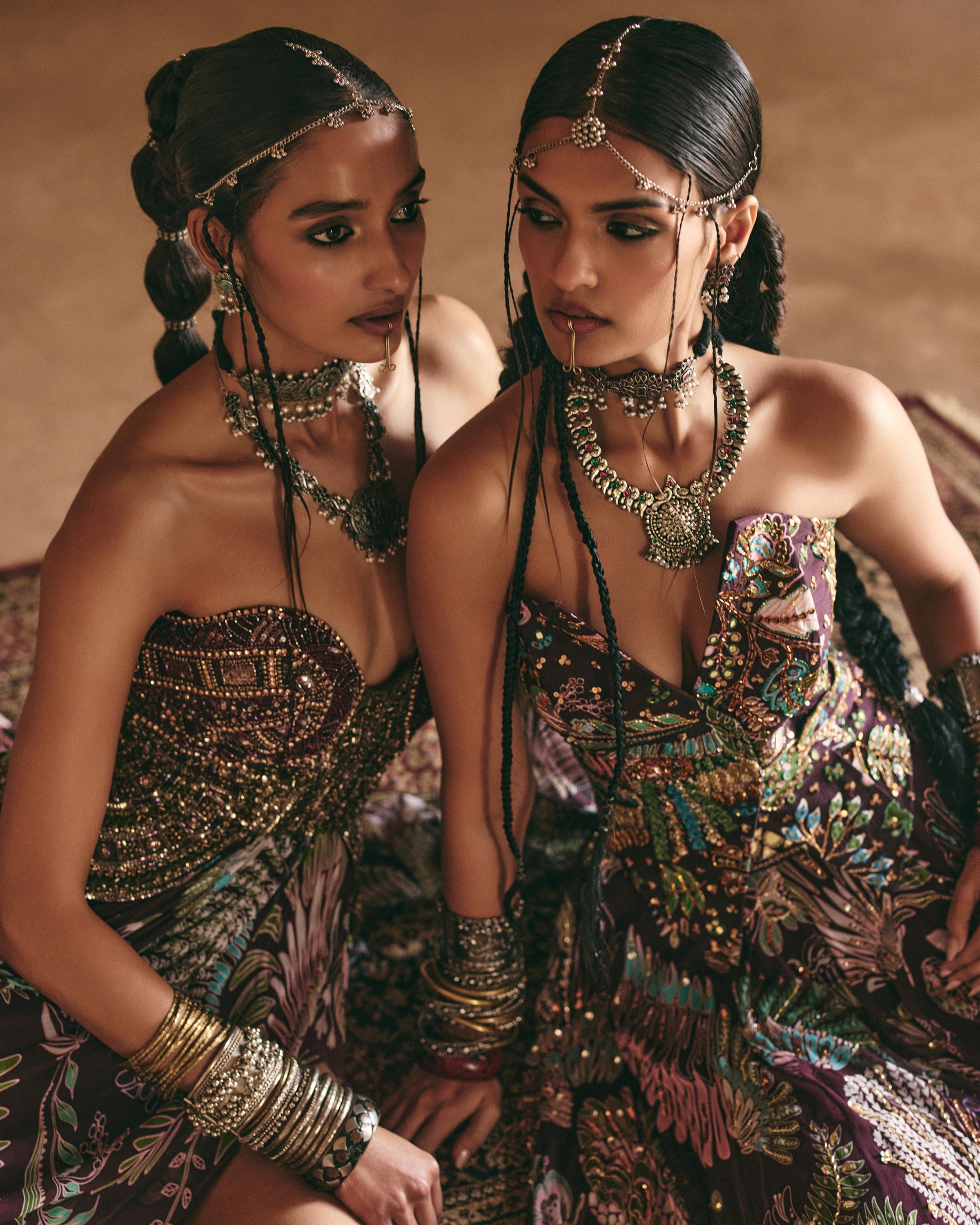 Plum Printed And Embroidered Drape Gown Sari