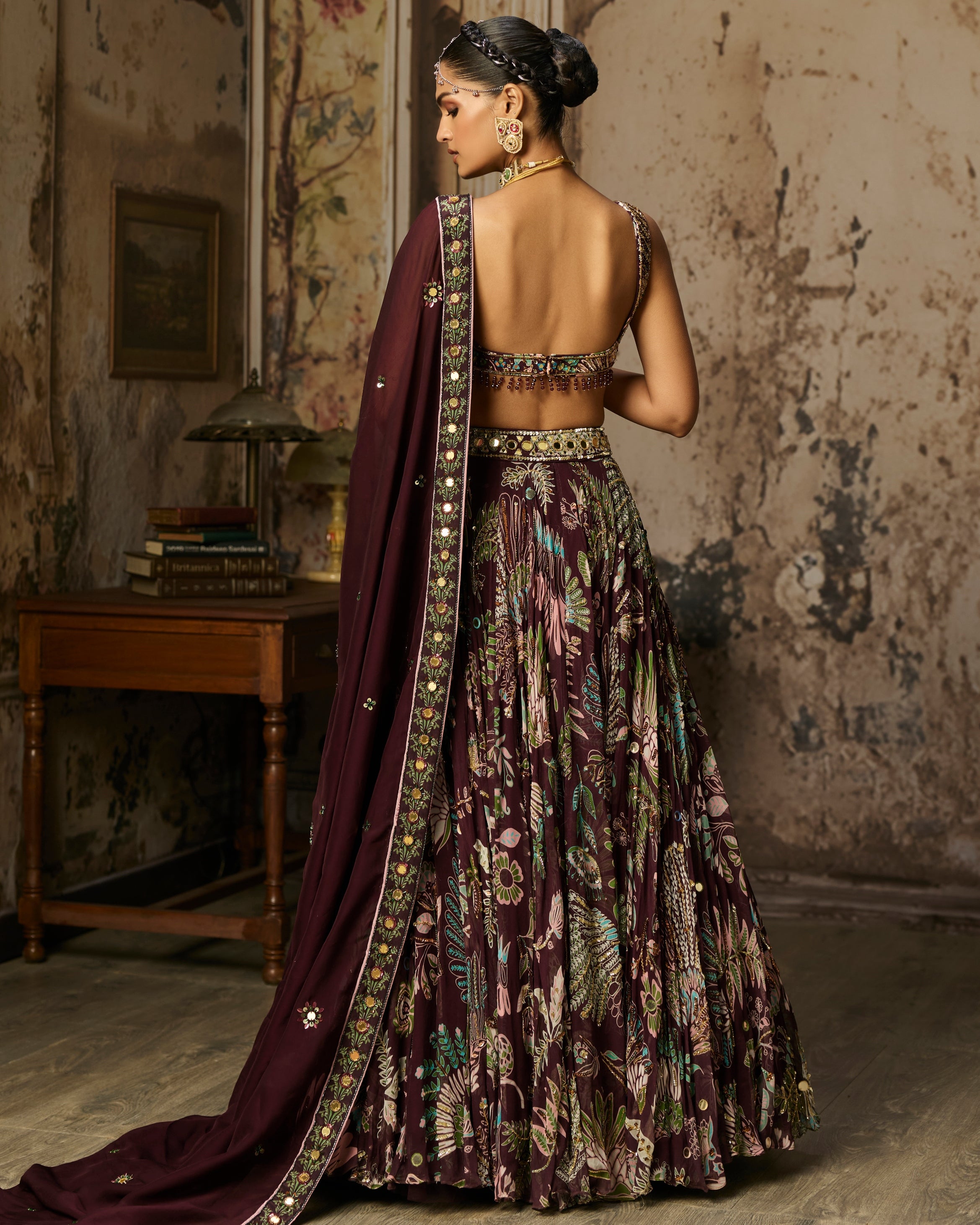 Plum Printed And Highlighted Lehenga Set