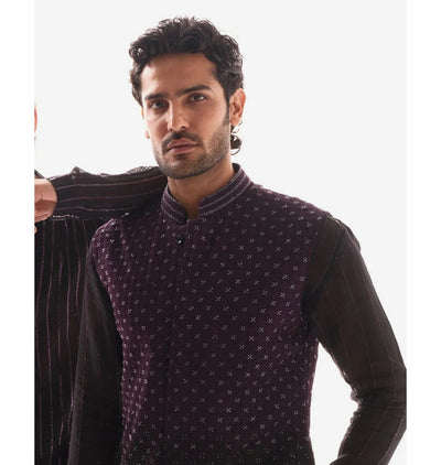 Wine To Black Ombre Nehru Jacket Set