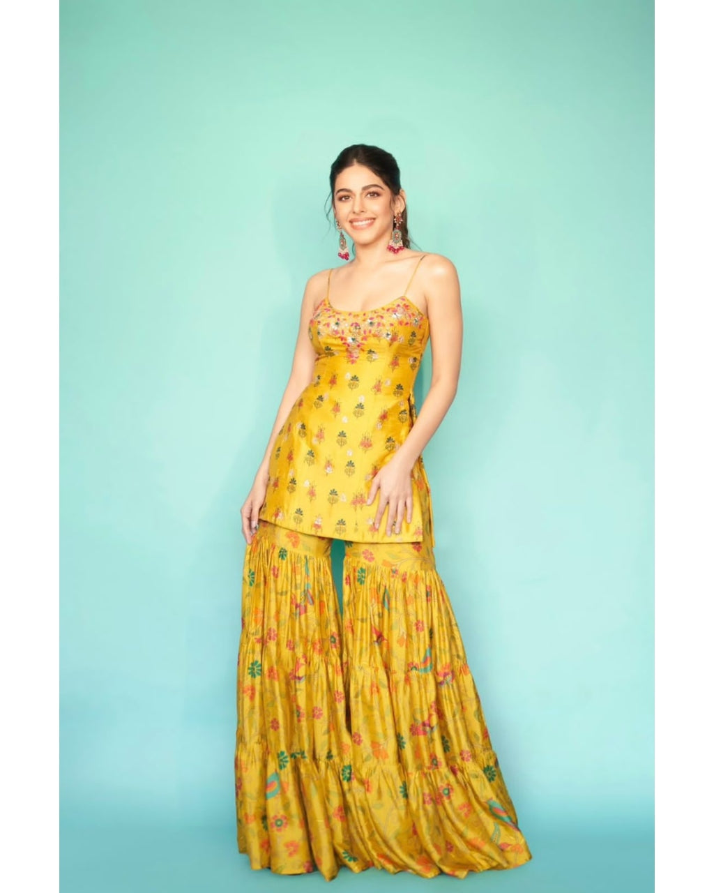 Yellow Printed Sharara Set