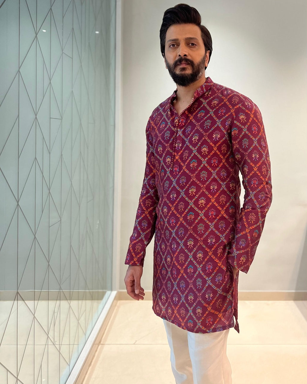 Plum Printed Kurta Set