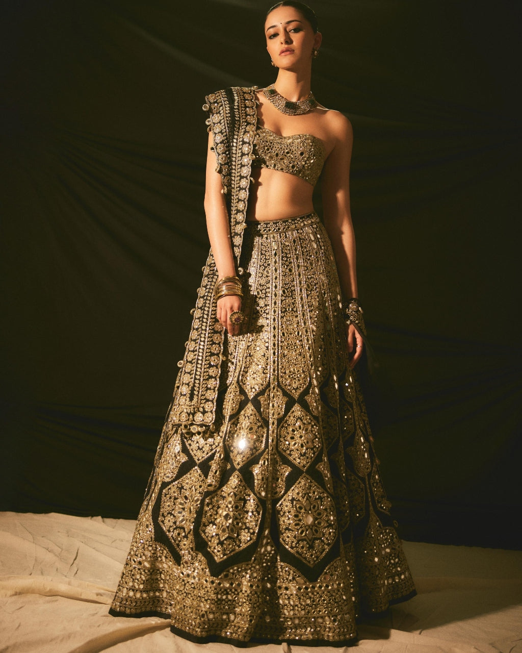 Black & Gold Mirror Lehenga Set