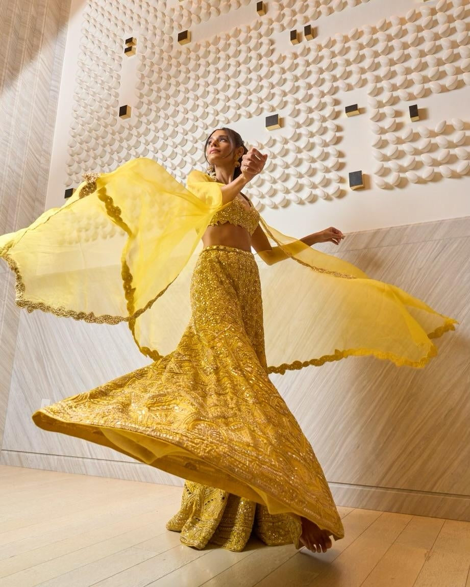 Yellow Raw Silk High Waist Sharara Cape Set