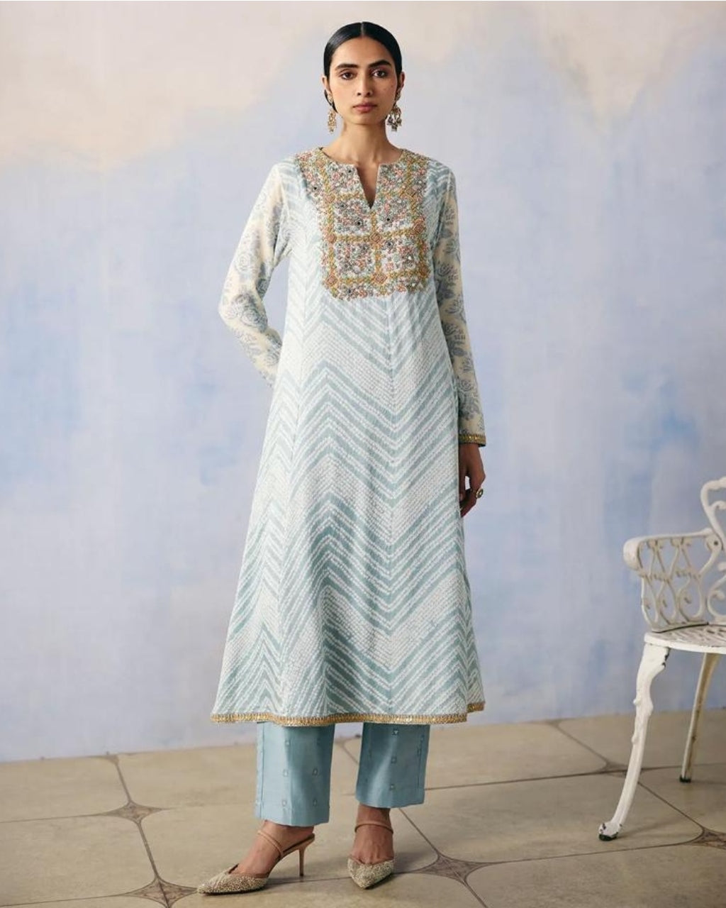 Blue Bandhej Kurta Pant Set