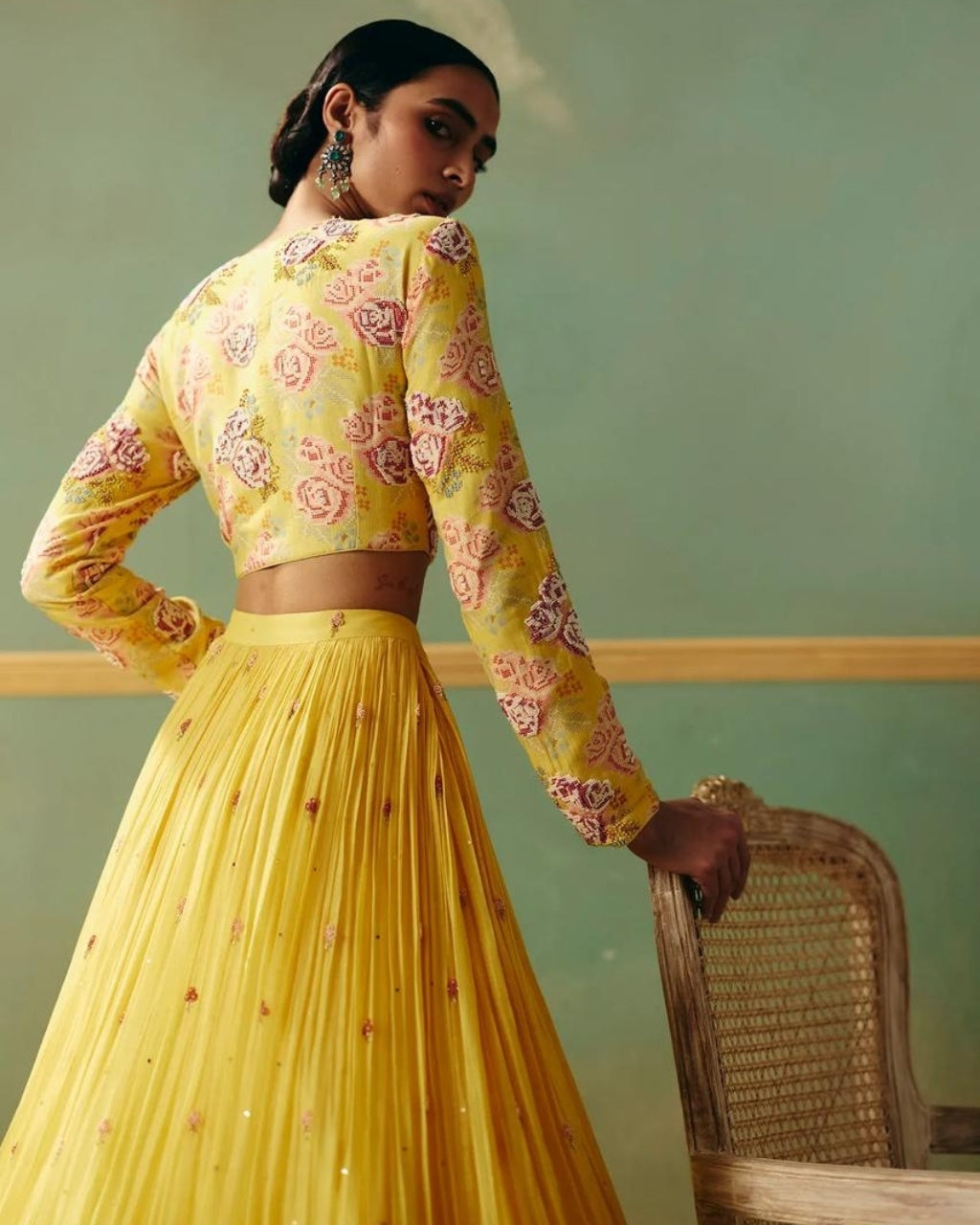 Yellow Rose Croptop Skirt Set