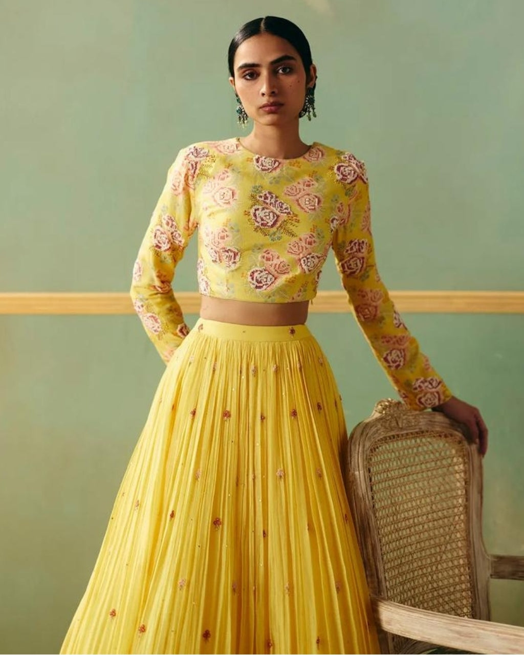 Yellow Rose Croptop Skirt Set