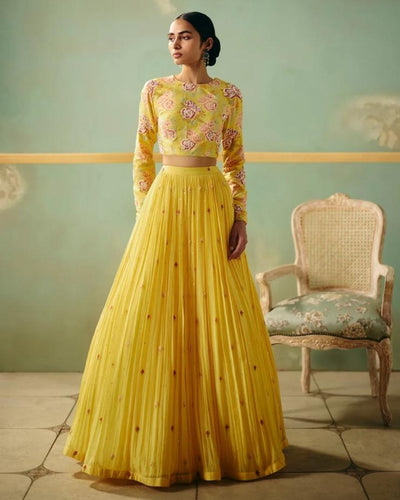 Yellow Rose Croptop Skirt Set