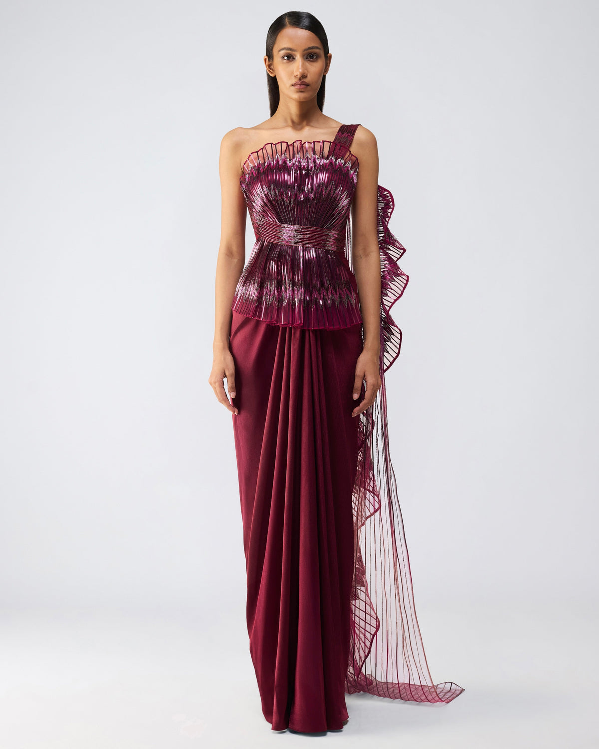 Metallic Glitch Ruffle Gown