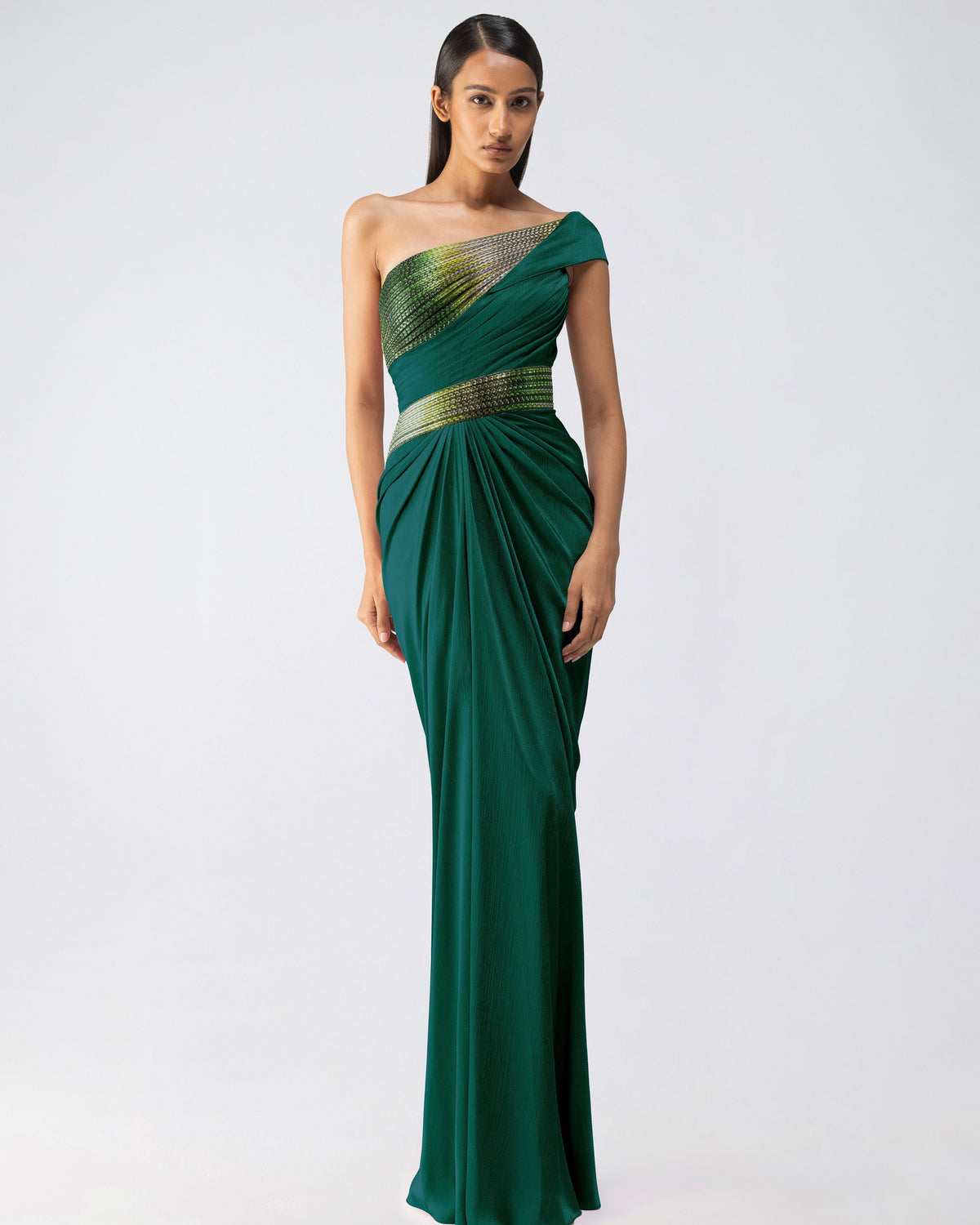 Green Metallic Glitch Gown