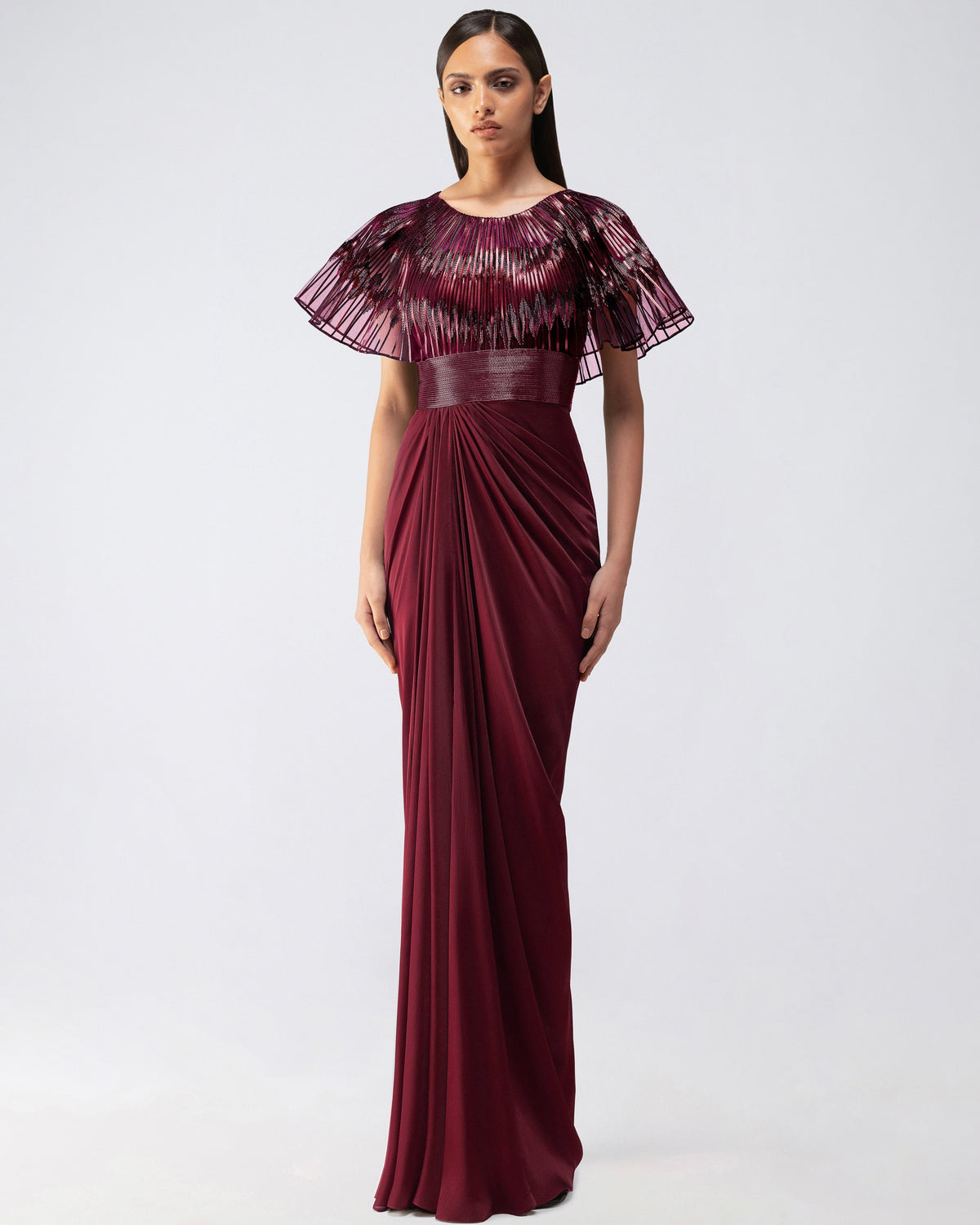 Metallic Glitch Cape Gown