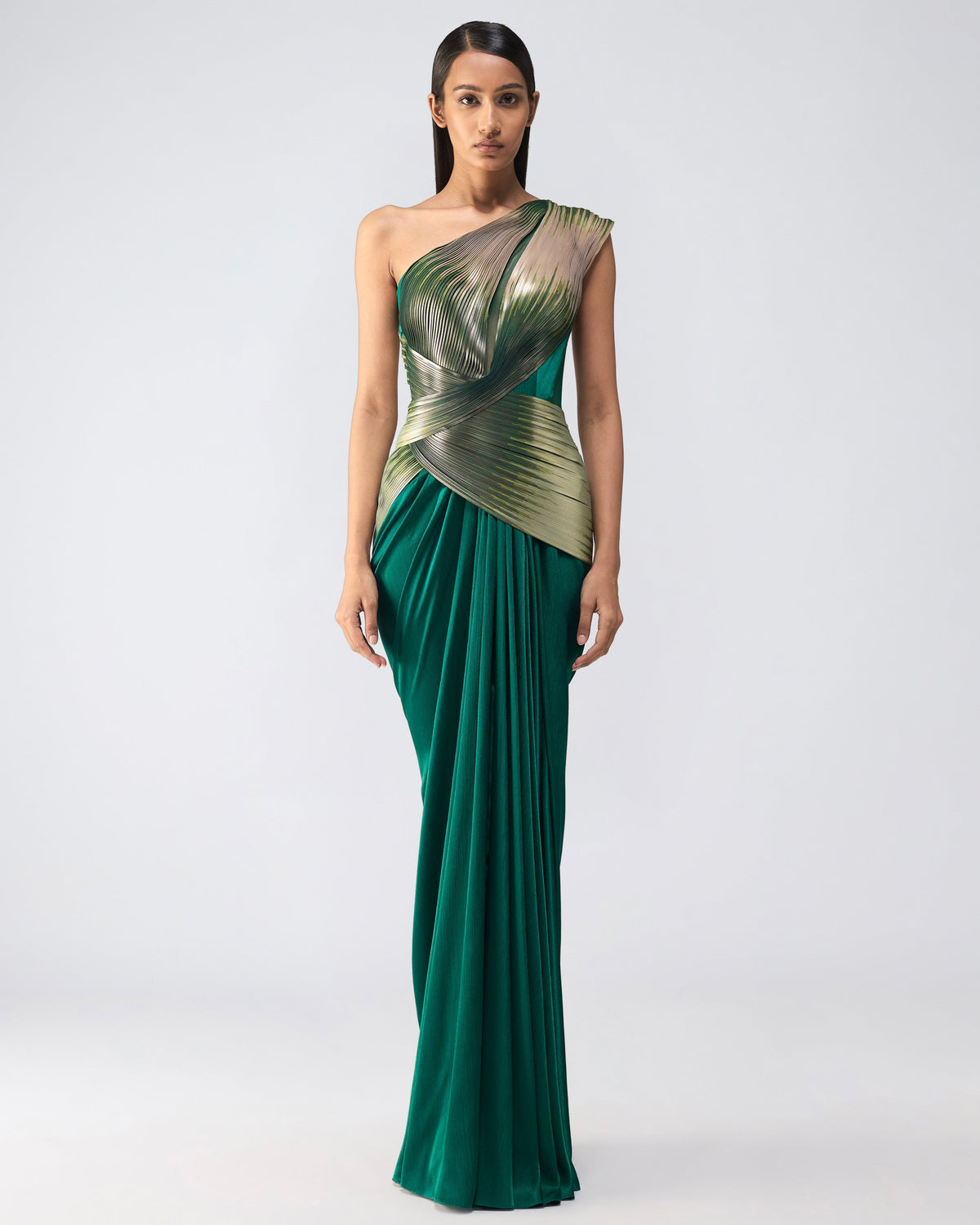 Emerald Metallic Glitch Gown