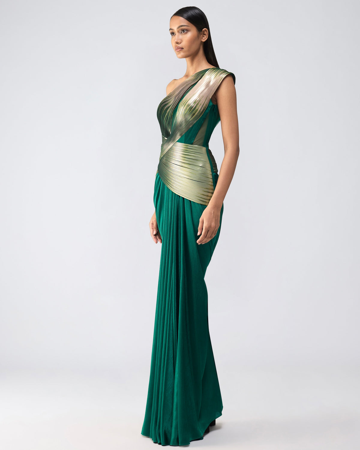 Emerald Metallic Glitch Gown
